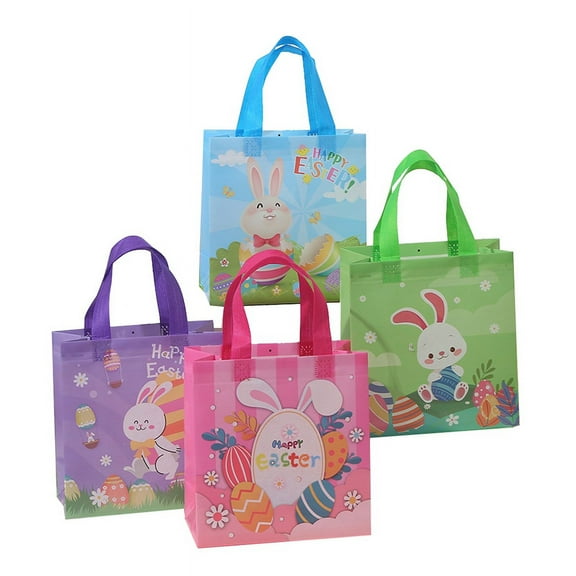 12PCS Easter Gift Bags Easter Bags with Handles Happy Easter Bunny Gift Bags with Handles
