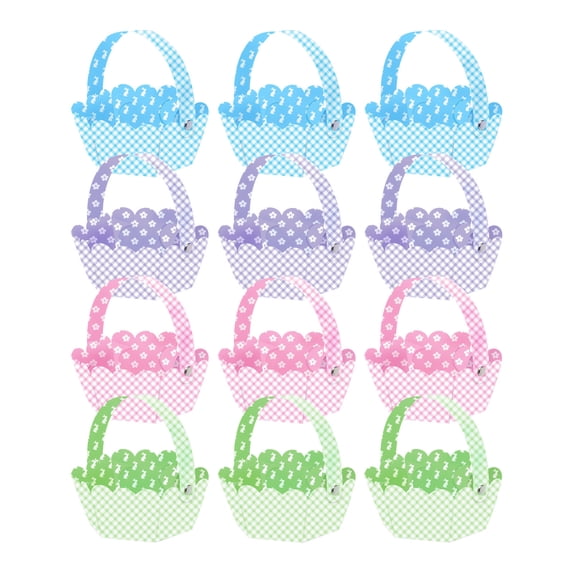 12PCS Easter Gift Baskets Paper Easter Baskets for Kids with Handles Cute Rabbit Chicks Design Bulk Basket Set for Egg Hunts School Parties & Family Events | Baskets Bulk & Durable Bags with Handles
