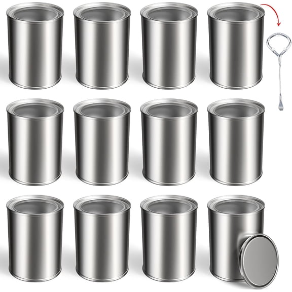 12PCS Empty Paint Cans with Lids, 1 Quart Metal Unlined Paint Bucket, Small Round Paint Storage Containers for Leftover Paint, Arts Crafts, DIY Projects, Painting (Silver, 2 Pint)