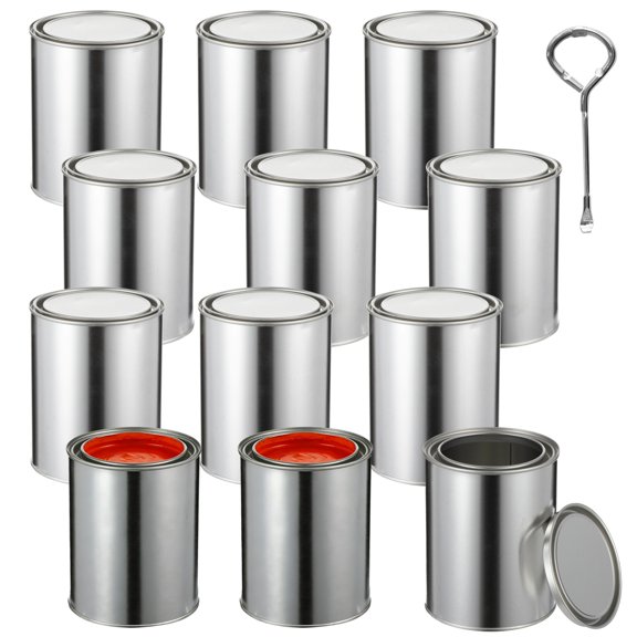 12PCS Empty Paint Cans with Lids and Can Opener, 1 Quart Tinplate Metal Paint Storage Containers for Oil-Based Paints, Arts Crafts DIY Mixing, Bulk Storage, 4.21 x 5.20 in