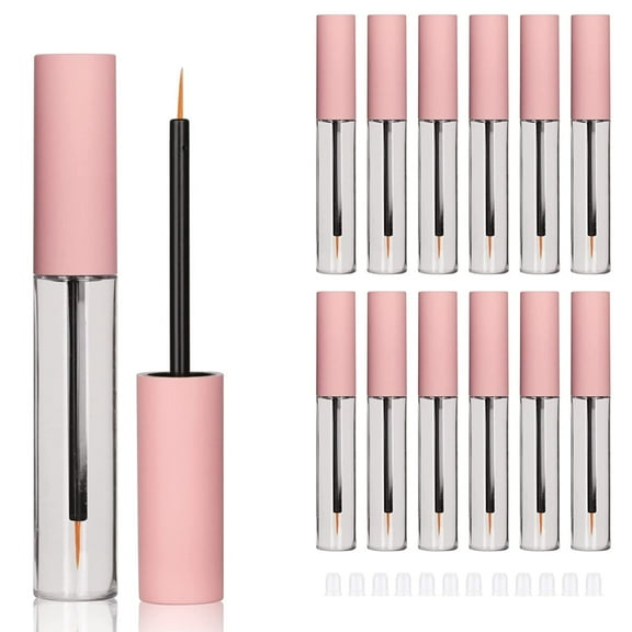 12PCS Empty plastic Pink 10ml Eyeliner tubes packing Vials Bottle Containe Eyeliner Brush Applicator for DIY Eyelash Growth Oil,Eye Gloss Liquid