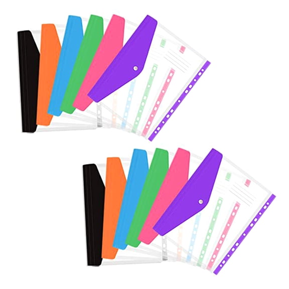 12PCS Expandable Binder Pocket 11 Holes Punched Pocket File Wallets Binders Folders with Button & Label Pocket