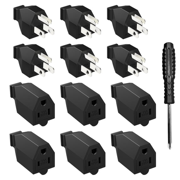 12PCS Extension Cord Repair Replacement Ends, 2 Pole 3Wire Male Plug ...