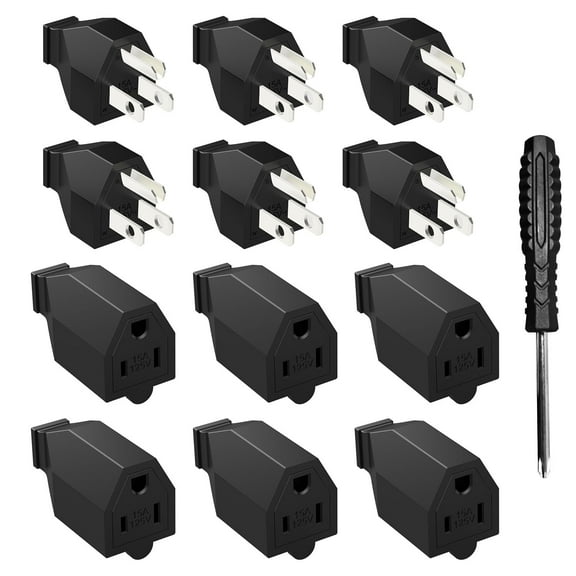 12PCS Extension Cord Repair Replacement Ends, 2 Pole 3Wire Male Plug and Female Connector Straight Blade Plug