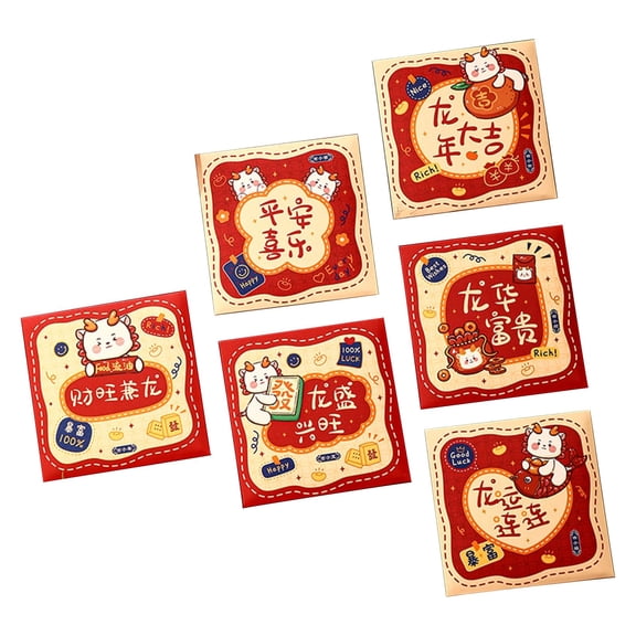 12PCS Fade-resistant Red Envelopes Comfortable Feel Year of Dragon Packet Cute Cartoon Design Easy to Open Blessings-themed Special Occasion