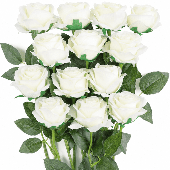 12PCS Artificial Rose Silk Flowers Realistic Roses Bouquet Long Stem for Home Wedding Decorations Party Valentine's Day Gifts