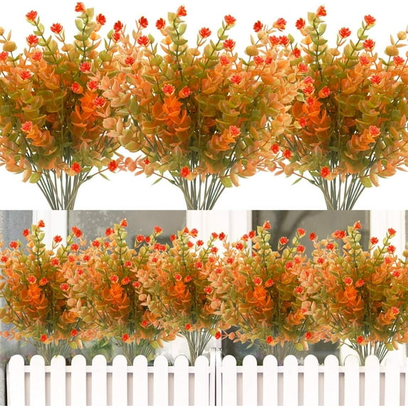 12PCS Fall Artificial Flowers UV Resistant Plants Fall Decorations, Faux Plastic Eucalyptus Greenery Shrubs Fake Plant Autumn Indoor Outdoor Home Fireplace Garden Thanksgiving Decor(Color Mix)