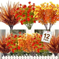 12PCS Fall Artificial Flowers UV Resistant Plants Fall Decorations, Faux Plastic Eucalyptus Greenery Shrubs Fake Plant Autumn Indoor Outdoor Home Fireplace Garden Thanksgiving Decor(Color Mix) A