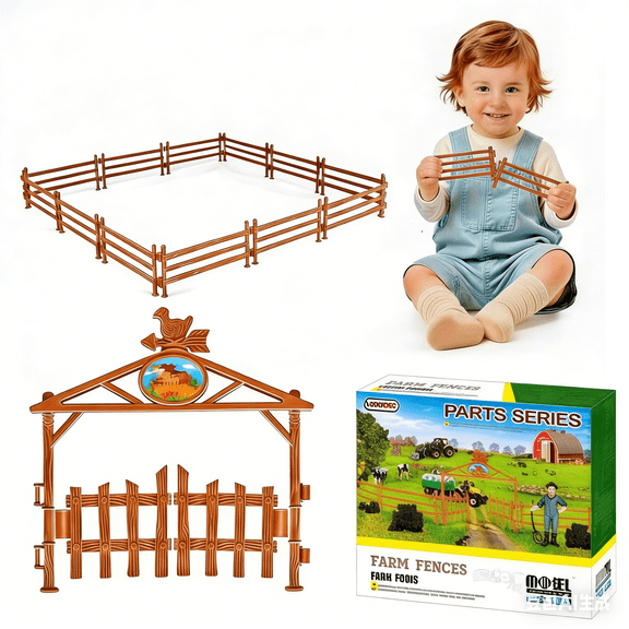 12 Pieces Farm Fence Toy Set, Detachable Corral Fencing Playset with Gate, DIY Farm Animal Enclosure Toys for Toddlers, Educational Barnyard Paddock Accessories for Boys and Girls Ages 3+