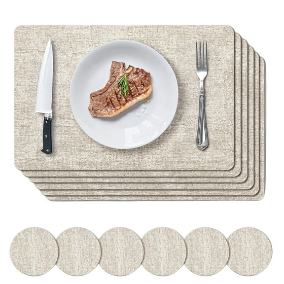 12PCS Faux Leather Placemats and Coasters Set, 17" x 12" Placemat and 4" x 4" Coasters, Waterproof and Heat Resistant, Dining Table Place Mat