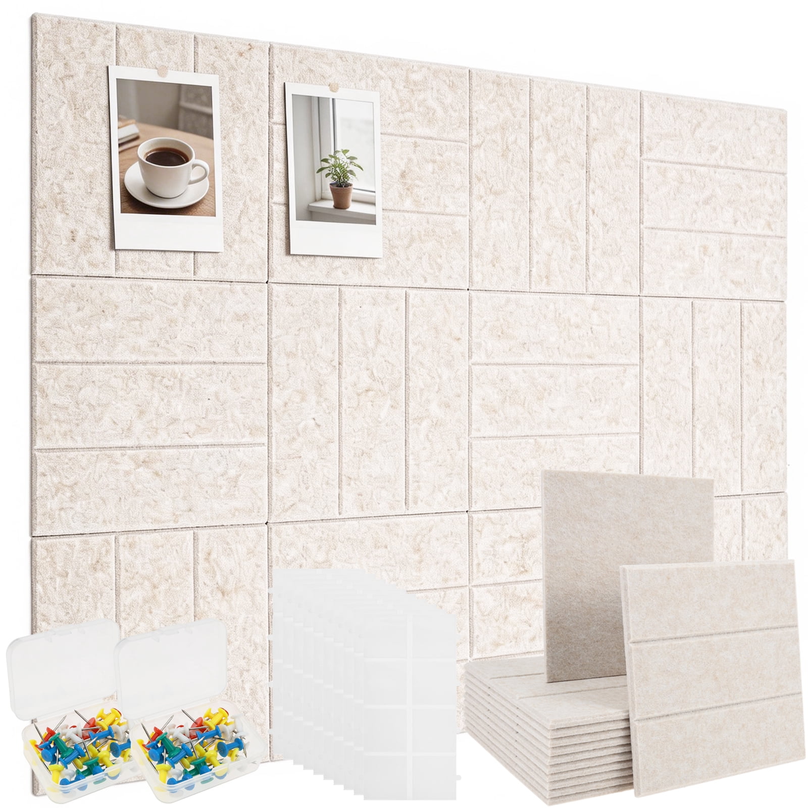 12PCS Felt Bulletin Board Tiles with Adhesive Tabs and Pushpins Felt Wall Tiles Push Pin Board Wall Organizer for Office Home Decoration