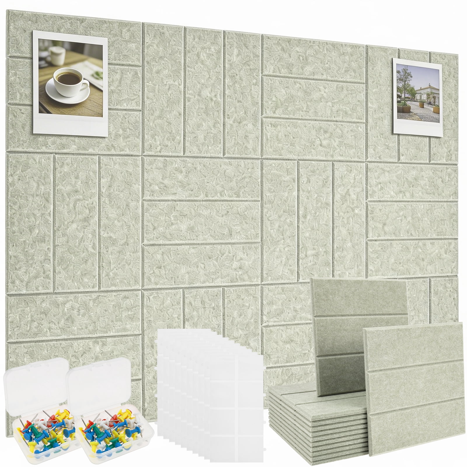 12PCS Felt Bulletin Board Tiles with Adhesive Tabs and Pushpins Felt Wall Tiles Push Pin Board Wall Organizer for Office Home Decoration