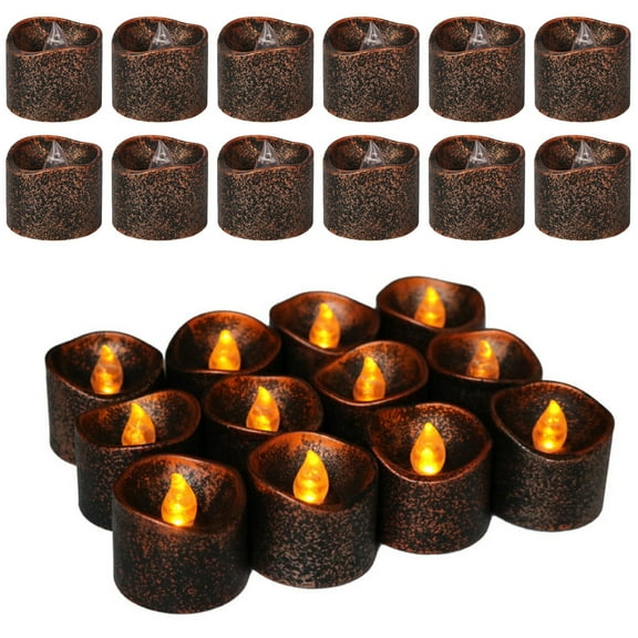12PCS Flameless LED Tea Lights, 1.4 Inch Amber Flickering Battery Operated Votive Candles for Christmas, Thanksgiving & Holiday Decorations 2#