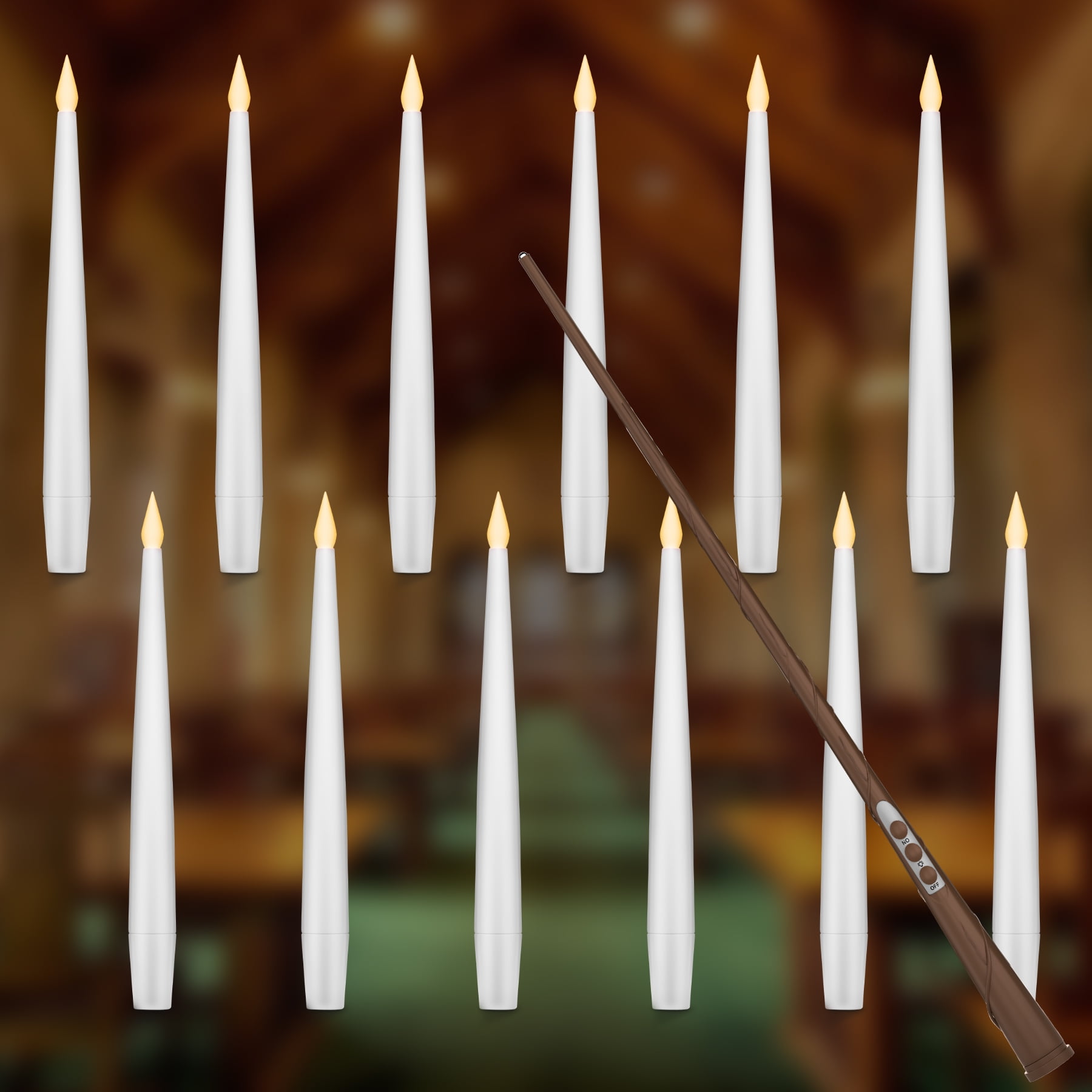 12PCS Floating Candles with Wand, Harry Potter Magic Hanging Candles