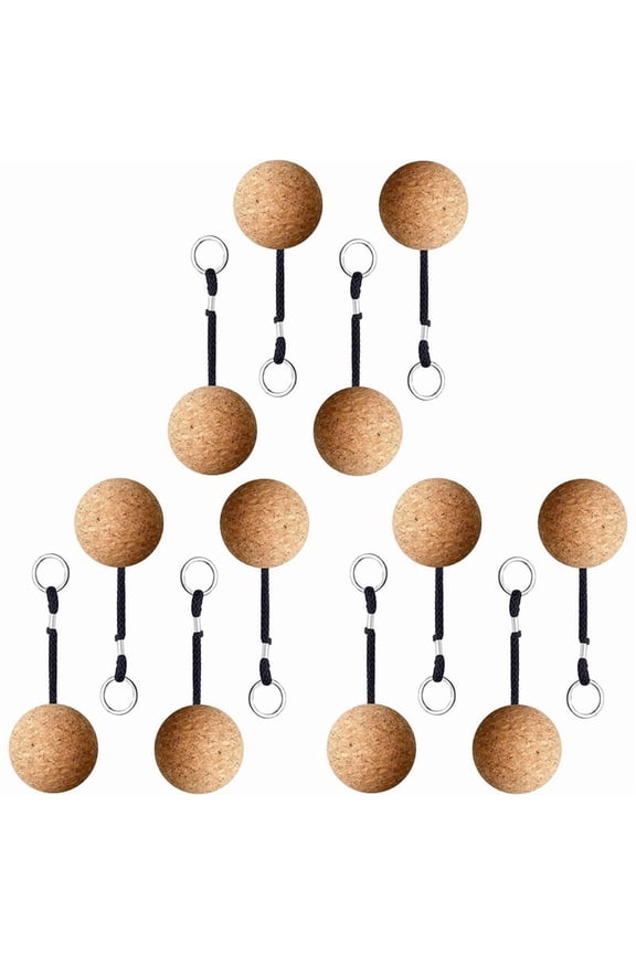 12PCS Floating Cork Keyring, Floatable Wooden Ball Key Chain for Water Sport Swimming Diving Fishing Swimming,12 x Diving Key Chain,Wood Color