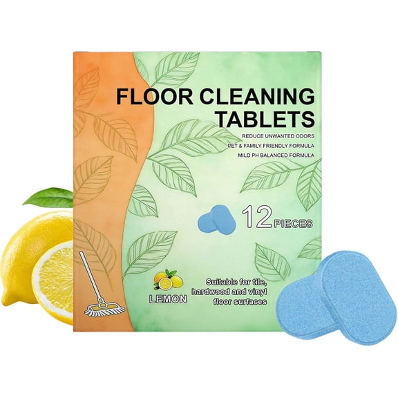12PCS Floor Cleaning Solution Tablet, Pre-Measured Dissolvable Mopping Pods, Multi-Surface Dirt Remover for Wood, Tile & Robot Vacuums, Lemon Scent