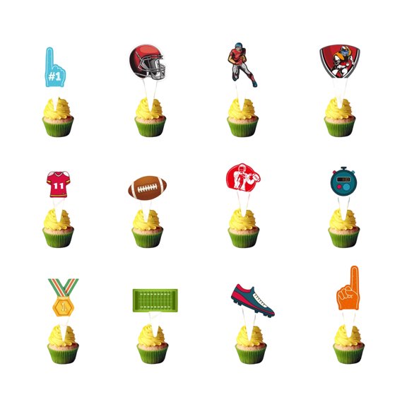 12PCS Game Time Football Cupcake Toppers 4.72in Paper Party Insert Picks for Super Bowl Celebration, Sports Fan Game Day Birthday Cupcake Decorations for Football Theme Party