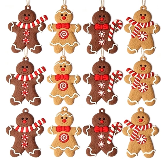 12PCS Gingerbread Man Ornaments for Christmas Tree,Cute Gingerbread Man Cookie Hanging Ornaments, Christmas Tree Hanging Decorations for House Party DIY Decor Crafts