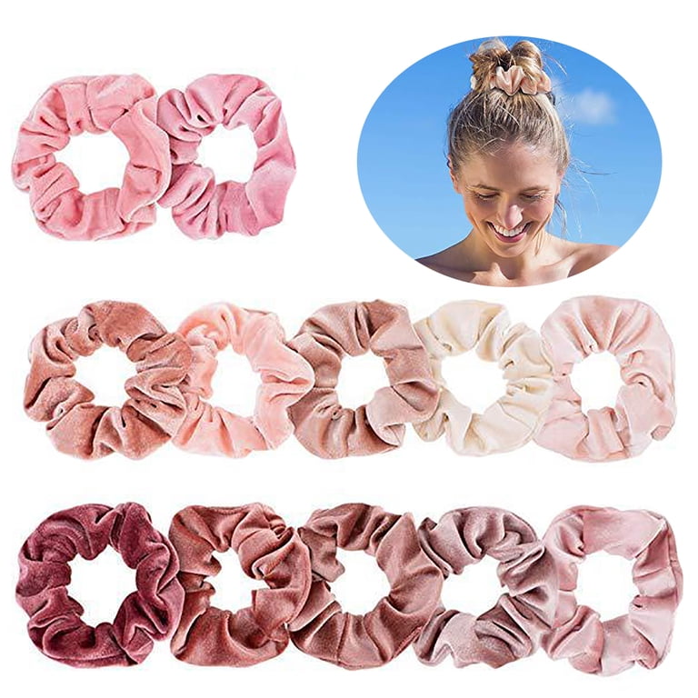 12PCS Girl Women Pink Hair Scrunchies Velvet Ponytail 