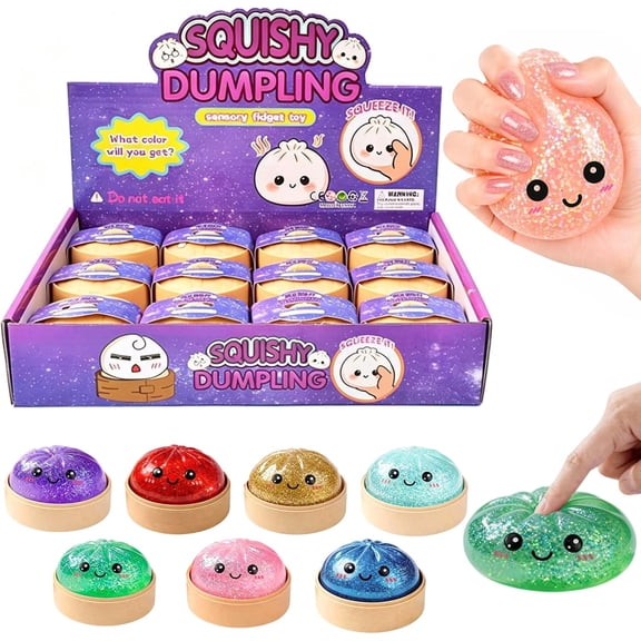 12PCS Glitter Dumpling Squishy, Mini Real Bun Dumplings Stress Relief Set Pack Box, Crazy Fun Balls Toys Fidget Cute Sensory for Anxiety Relief Toy Hand Relax, Birthday Gifts
