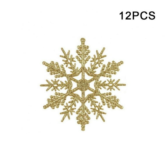 12PCS Glittery Snowflake Christmas Ornaments Hanging Snowflake Tree Decorations Winter Window Snowflake Ornaments (Gold, 3.9" In Dia)