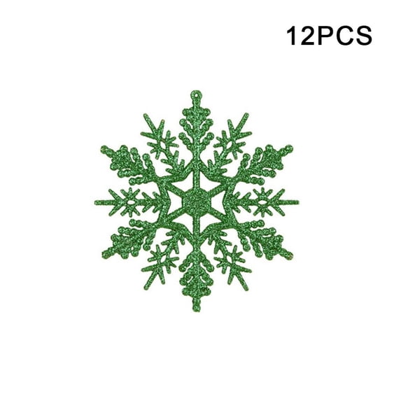 12-Pack Glitter Snowflake Christmas Ornaments - Shiny Hanging Decorations for Tree, Window & Home Holiday Decor (Green, 3.9" In Dia)