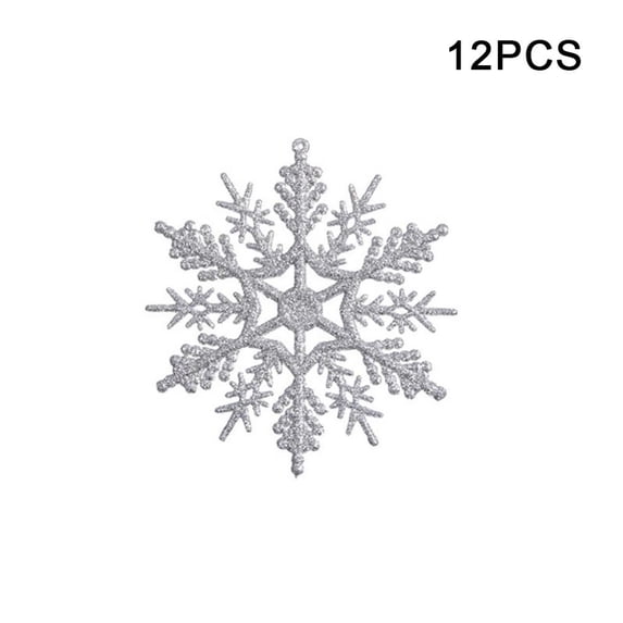 12-Pack Glitter Snowflake Christmas Ornaments - Shiny Hanging Decorations for Tree, Window & Home Holiday Decor (Silver, 3.9" In Dia)