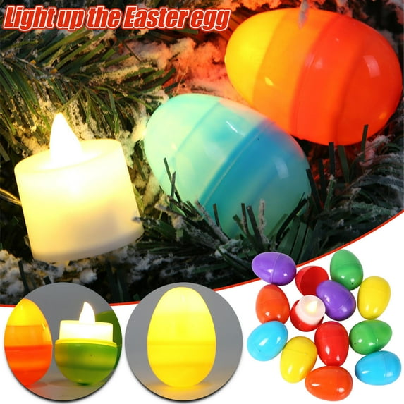 12PCS Glow Easter Eggs Fillable Plastic Luminous Eggs with Lights for Easter Egg Hunt, DIY Party Decorations, Easter Basket Stuffers, Indoor Outdoor Party Supplies for Kids