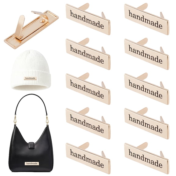 12PCS Gold Handmade Metal Labels Crochet Tags Multi-Purpose Hand Made Printed Signs Label Rectangle Alloy Tag Signs Sewing Items Crafts