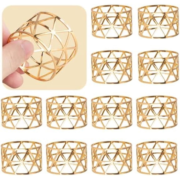 12PCS – Gold Napkin Rings Set of 12, Holiday Napkin Holders for Dining, Anniversary, Birthday, Romantic Candlelight Dinner, Holiday, Party of Table Setting, Wedding Table Decoration