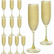 ZHURUININ 7oz Reusable Plastic Champagne Flutes ，Gold，12Pack