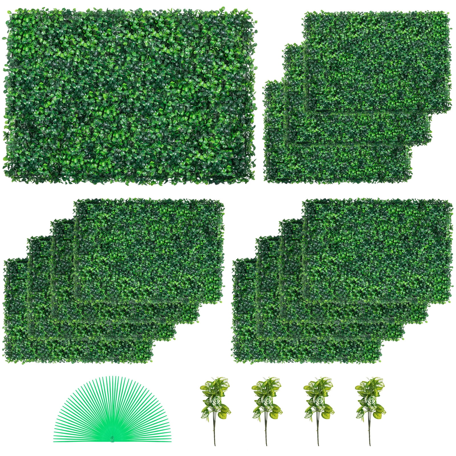12PCS Grass Wall Panels for 32 SQ Feet, Boxwood Hedge Wall Panels, Artificial Grass Backdrop Wall 1.6", Privacy Hedge Screen UV Protected for Outdoor Indoor Garden Fence Backyard, 24"x16"