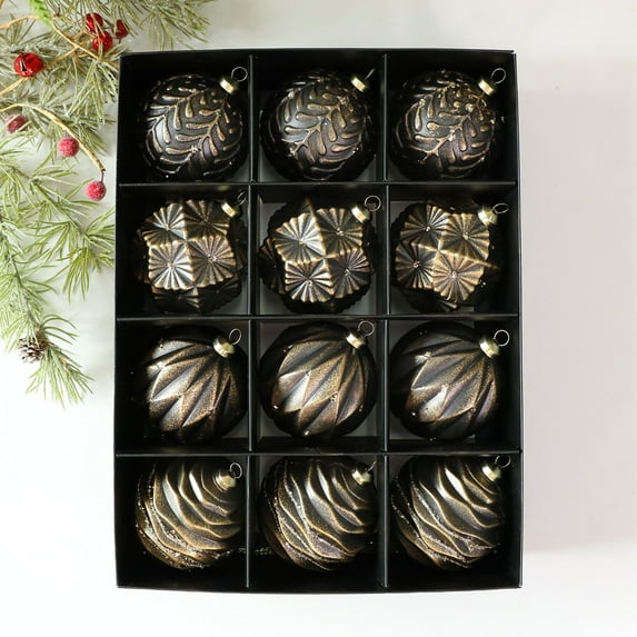 12PCS Green and Gold Rustic Christmas Ball Ornaments, 3.14" Vintage Shatterproof Xmas Tree Decorations, Large Neutral Farmhouse Christmas Ornaments Set,Luxury Holiday Balls for Tree, Home Decor (B)