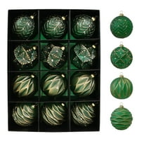 12PCS Green and Gold Rustic Christmas Ball Ornaments, 3.14" Vintage Shatterproof Xmas Tree Decorations, Large Neutral Farmhouse Christmas Ornaments Set,Luxury Holiday Balls for Tree, Home Decor (A)