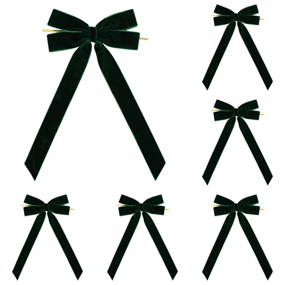 12PCS Green Velvet Ribbon Bows for Christmas Tree 1" Width – Vintage Velvet Bows with Gold Twist Ties for Garland, Wreath & Holiday Decorations 5"x7"