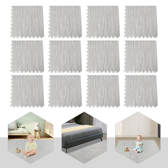 12PCS Grey Interlocking Foam Tiles 23.62" x 23.62" EVA Foam Puzzle Floor Mats Exercise Mats for Home Workout 12 Tiles