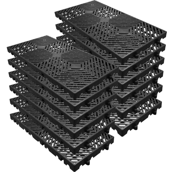 Tzou 12PCS HDPE Plastic Pallets, 11.8"x23.6" Interlocking Floor Storage Pads, 2000lb Capacity Waterproof Pallet Grids for Basement Garage Warehouse Organization