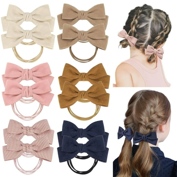 12PCS Hair Bows Ties, Hair Rubber Bands Soft Elastic Nylon Hair Bands, Pigtails Ponytail Holders Hair Accessories for Girls Kids Children