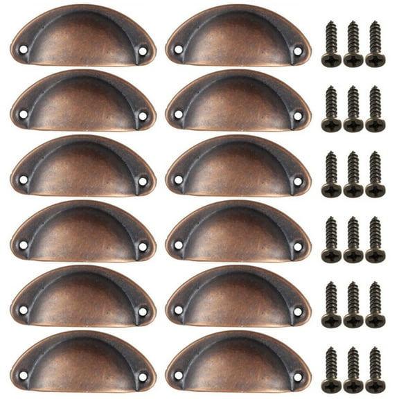 12PCS Half Moon Shell Drawer Pulls Handles for Kitchen Cabinets Cupboard Door Drawer Retro Style in 7 Colors Iron Material 8.3x3.5cm with Screws