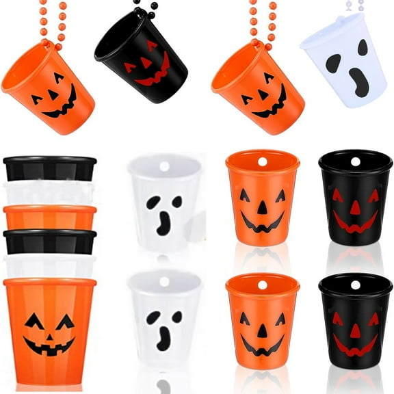 12PCS Halloween Necklace Cup, Shot Glasses on Beaded Necklace,Party Plastic Wine Cup Necklace, Mini Cups for Halloween Trick or Treat Spooky Party Favor Decoration