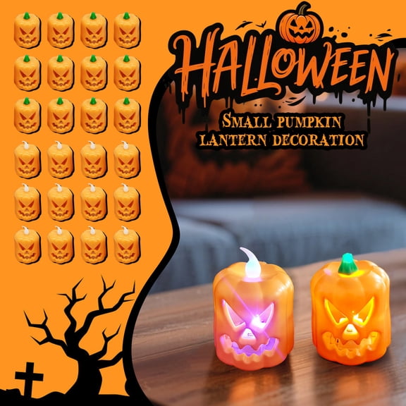 12PCS Halloween Pumpkin LED Tea Light Candles – Smiling Jack-O’-Lantern Flameless Lights, Battery Operated Halloween Decorations for Party, Table, Mantel & Indoor Outdoor Home Décor A