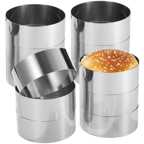 12PCS Hamburger Bun Rings, 3.9"1.6" Stainless Steel Round Mousse Rings, Non-stick Hamburger Baking Molds, Large Non-Rust Cooking Rings for Baking Burgers, Muffins, Eggs, Crumpets, Pancakes