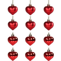 12PCS Heart Shaped Christmas Ornaments - Matte & Glossy PVC Baubles with Hanging String for Festive Occasions