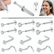 BRIANA WILLIAMS 12PCS Hypoallergenic Nose Studs Set for Women - 316L Surgical Steel, 20G Threadless Flat Back Nostril & Cartilage Piercing Jewelry (Corkscrew/L Shaped)