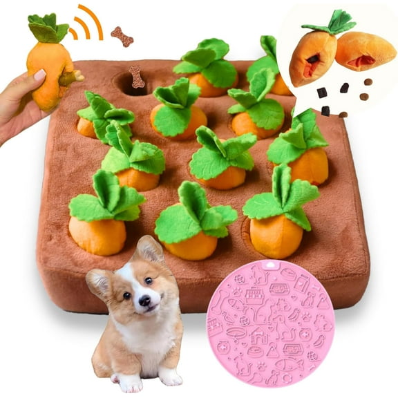 12PCS Interactive Dog Toys, Dog Enrichment Puzzle, Hide and Seek Carrot Farm Dog Toys Plush Puzzle Toys Carrot Patch Toy for Mental Puppy Brain Training of Small Medium and Large Dogs