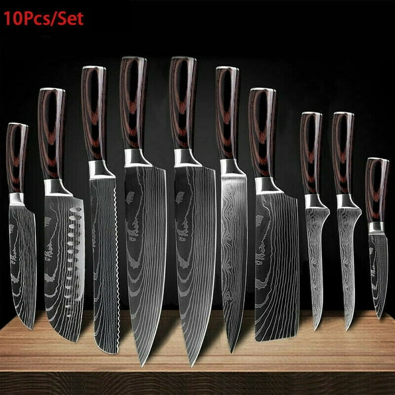 12PCS Kitchen Knives Set,Stainless Steel Blue Diamond Knife Set with Knife  Block and Sharpener,Blue 