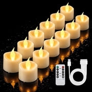12PCS LED Rechargeable Tealight Candles with Remote Timer, Battery Operated Flameless Tea Light Candle, Fake Flickering Votive Candles for Home Centerpiece Tabl