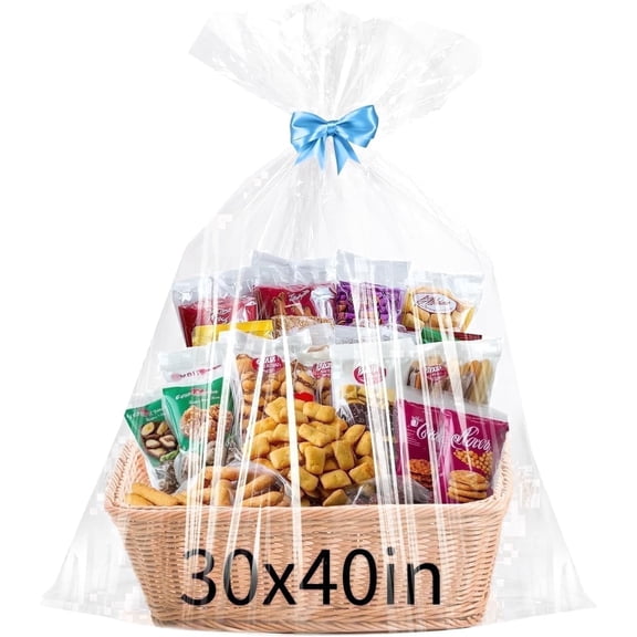 12 Pcs Large Cellophane Bags 30x40 inch Cellophane Wrap Clear Gift Bags for Gift Baskets
