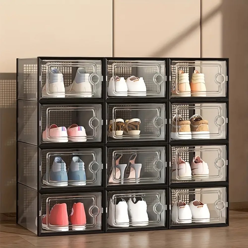 12PCS Large Clear Shoe Boxes Storage Organizer Stackable, Shoe Box Bins ...