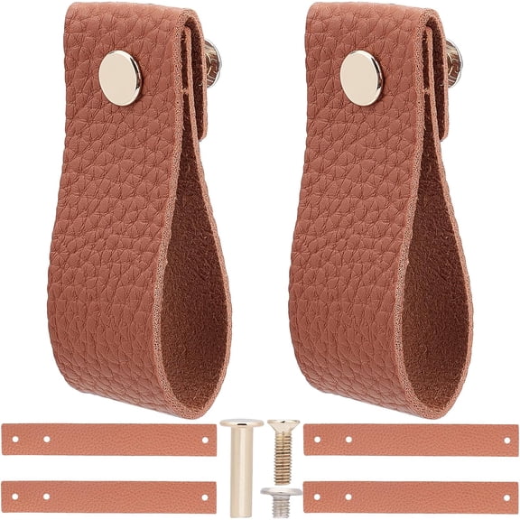 12PCS Leather Drawer Pull Vintage Cabinet Door Handle Full Grain Furniture Hardware Pulls DIY